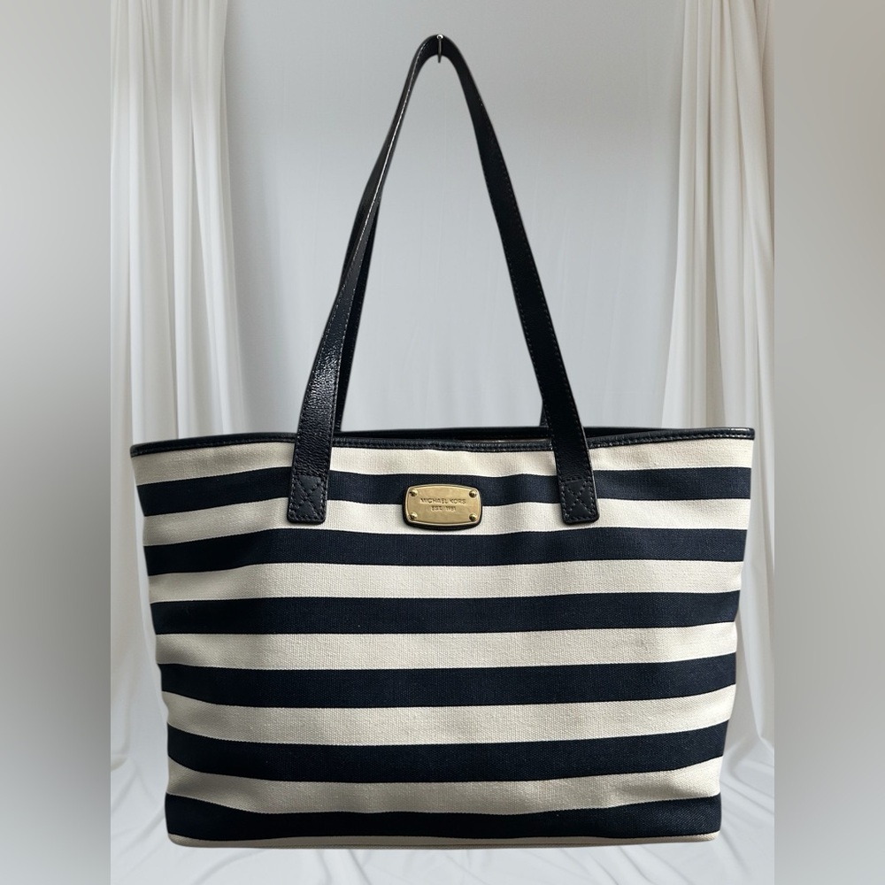 Michael Kors Blue and White Striped Tote Bag EUC